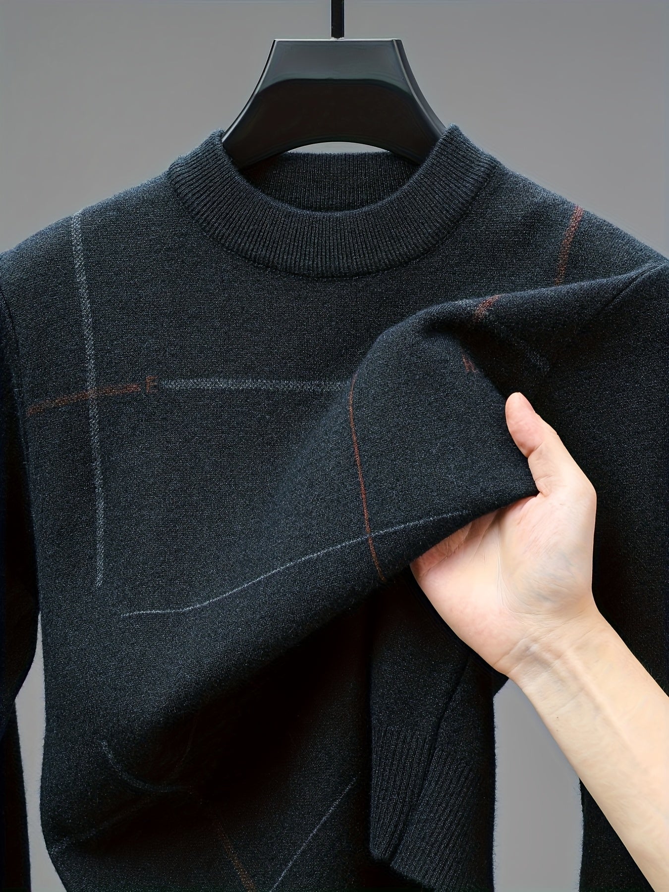 Men's Long Sleeve Sweater - Soft Knit Sweater for Fall/Winter - Layering Essential for Office, Casual Outfits - Black & Brown Accent Pullover - Ideal Father's Day Gift for Dad, Husband, Boyfriend - Everyday & Formal Wear - Knit Sweater - Winter Clothing -