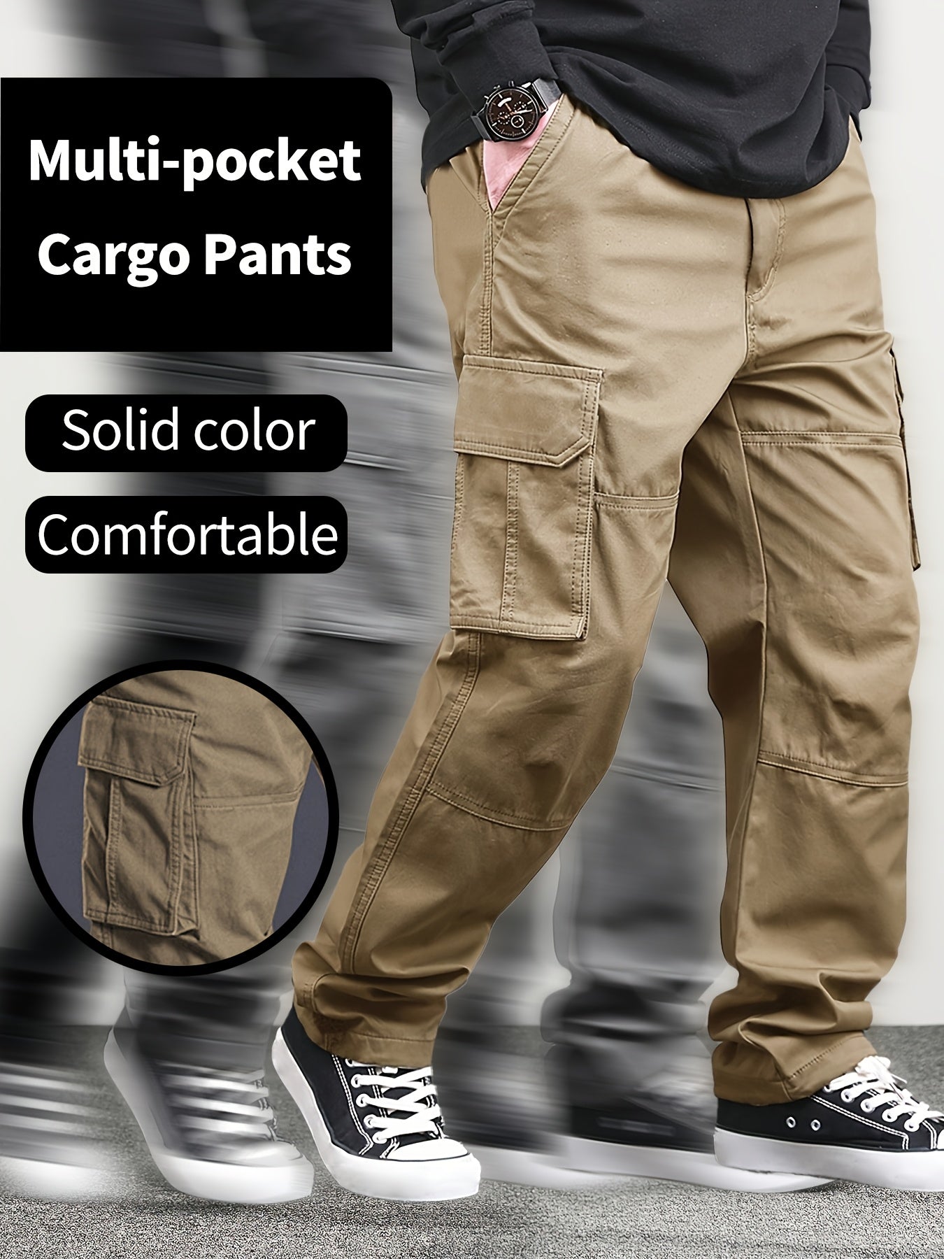 Men'S Solid Color Multi-Pocket Cargo Pants for All Seasons, Breathable And Comfortable Straight-Leg Trousers, Versatile Casual Bottoms for Men, Featuring Drawstrings And Side Pockets, Suitable for Everyday Wear And Outings