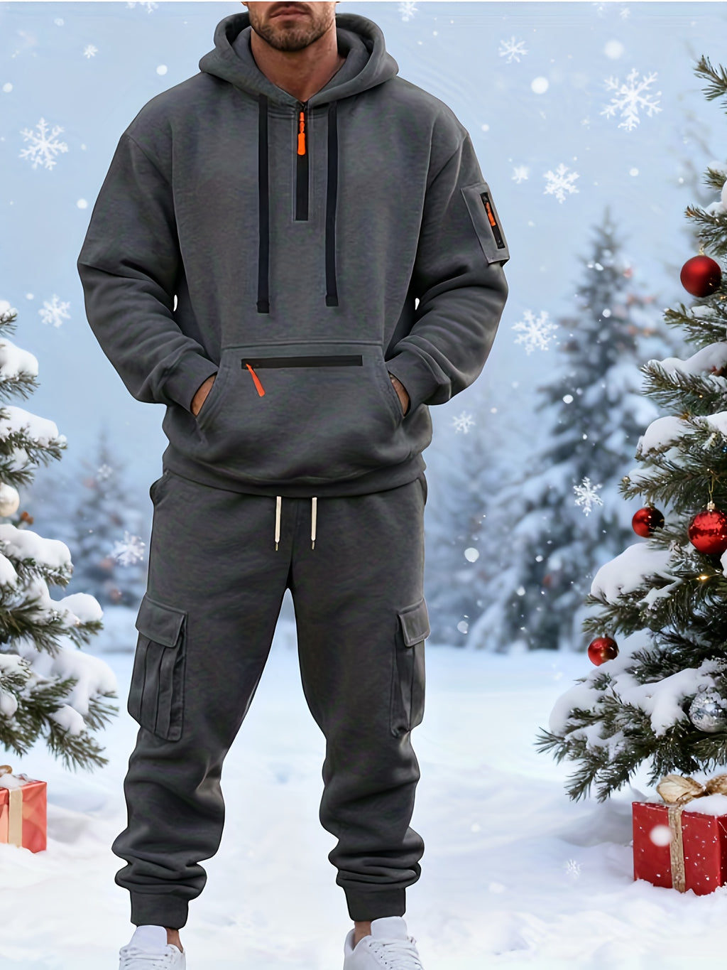 2025 Autumn-Winter New Product: Warm Fleece Sweater Set - Simple Solid Color Hooded Top + Loose Sweatpants - Provides Warmth and Protection Against Cold Weather - Two-Piece Set