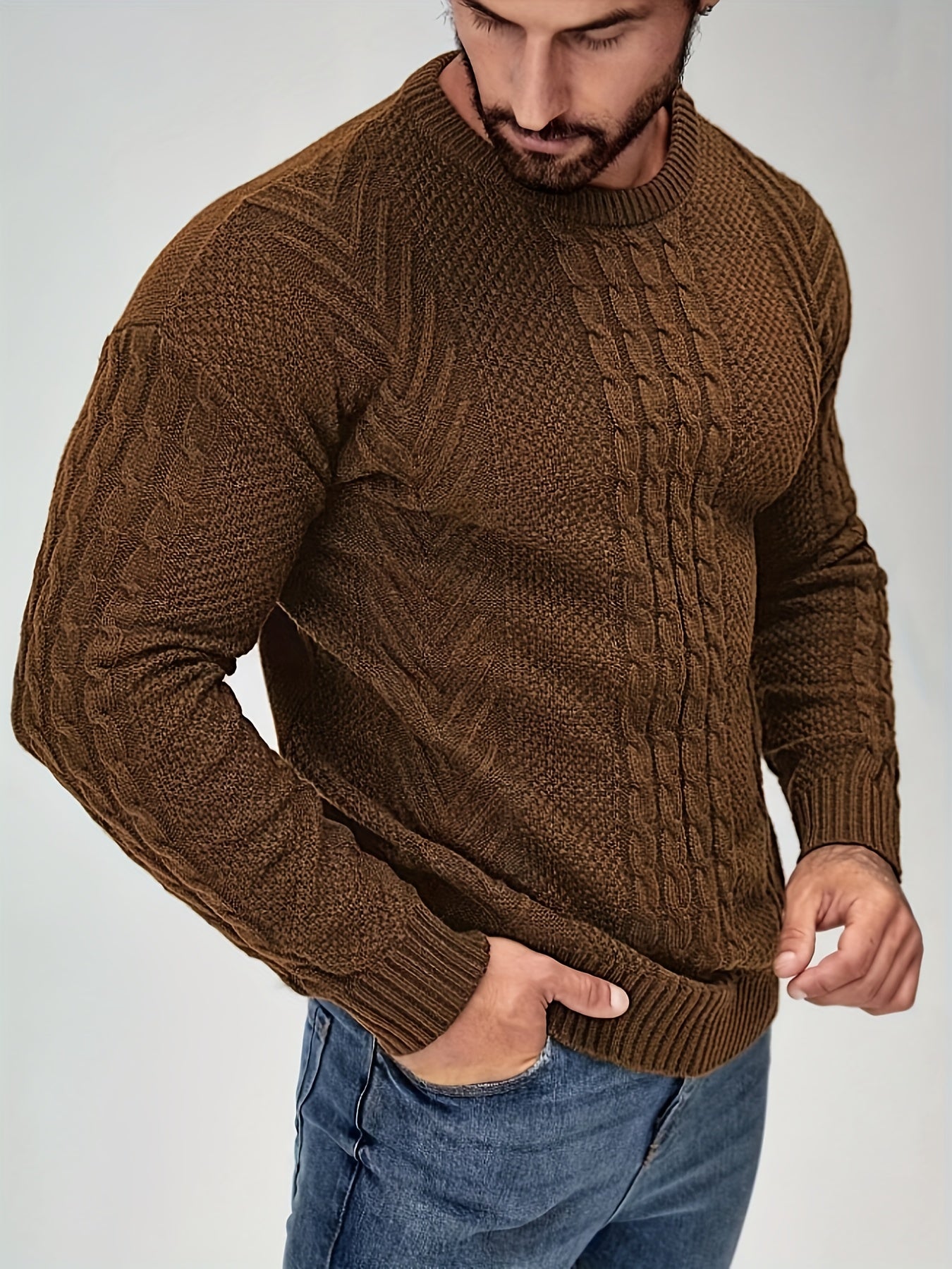 Men's Autumn and Winter Fashion Knit Crew Neck Pullover Warm Casual Sweater