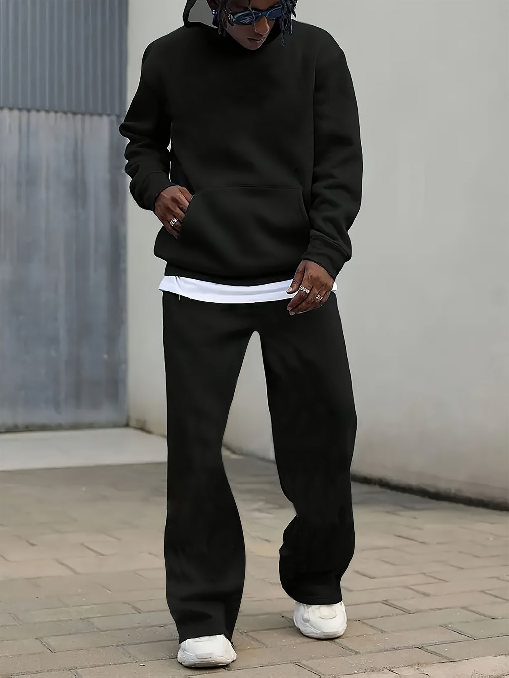 Men's Two-piece Set, Casual Round Neck Long Sleeved Hooded Sweatshirt And Sweatpants Set Sportswear Set Spring and Autumn Style Men's Leg Open Cardigan Sports Suit