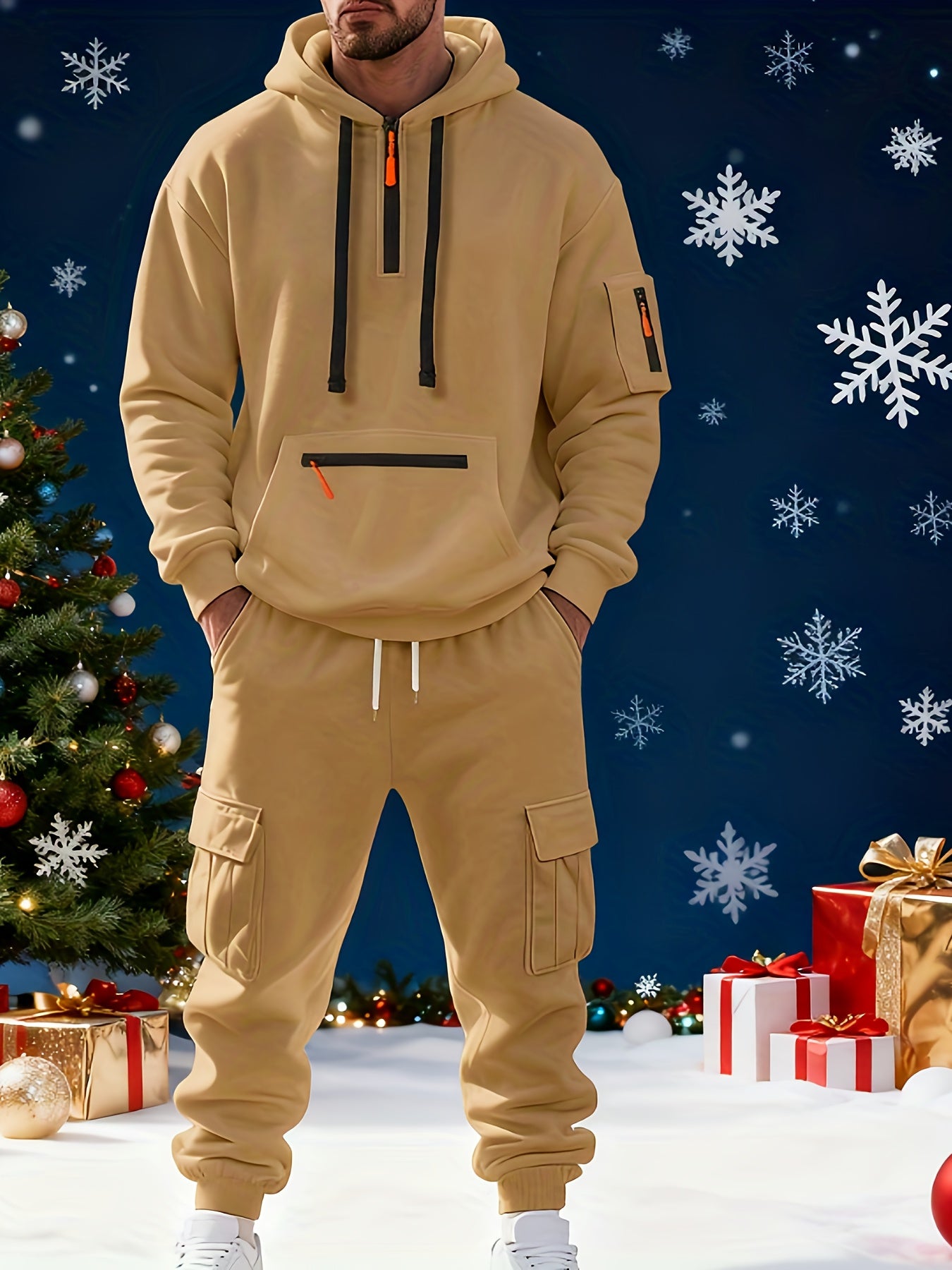 2025 Autumn-Winter New Product: Warm Fleece Sweater Set - Simple Solid Color Hooded Top + Loose Sweatpants - Provides Warmth and Protection Against Cold Weather - Two-Piece Set