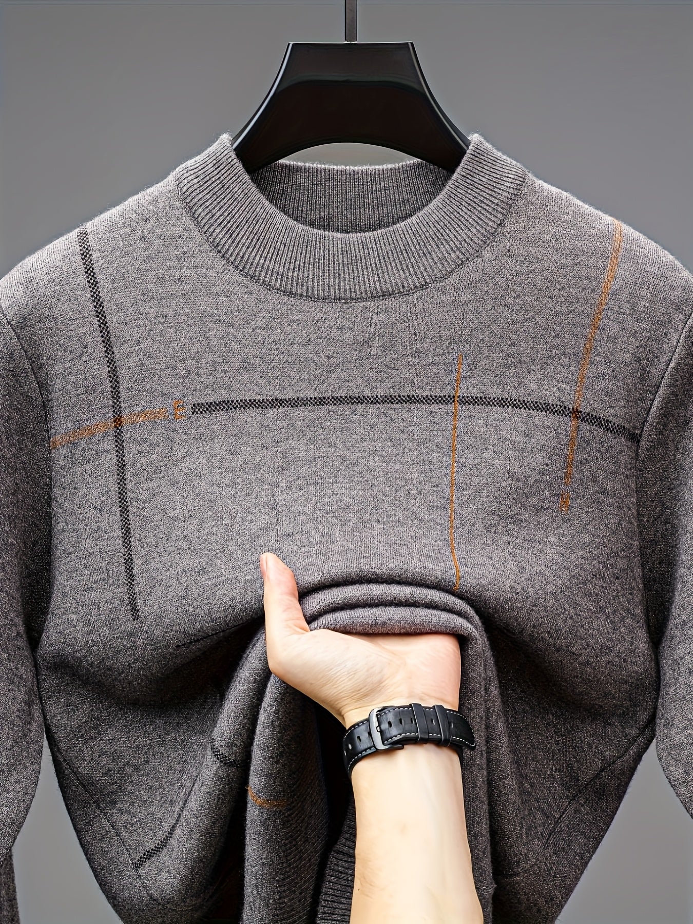 Men's Long Sleeve Sweater - Soft Knit Sweater for Fall/Winter - Layering Essential for Office, Casual Outfits - Black & Brown Accent Pullover - Ideal Father's Day Gift for Dad, Husband, Boyfriend - Everyday & Formal Wear - Knit Sweater - Winter Clothing -
