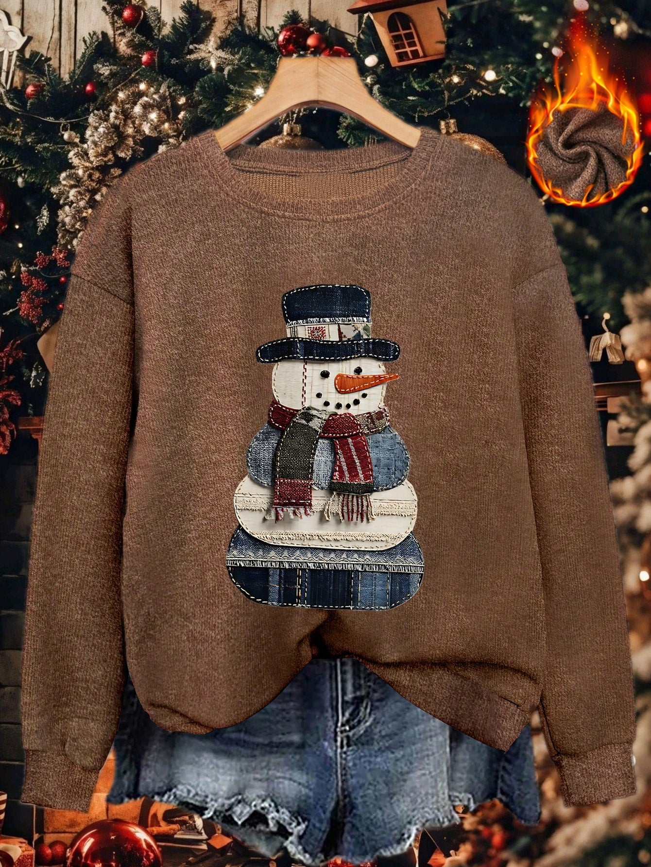 Women's Christmas Snowman & Plaid Patchwork Sweater Jacket - Soft Cozy Round Neck Cardigan, Machine Washable Winter Warm Pullover with Snowman Buttons, Casual Holiday Outfit (Cape-like) Gift for Mom, Wife, - All-Season Wear