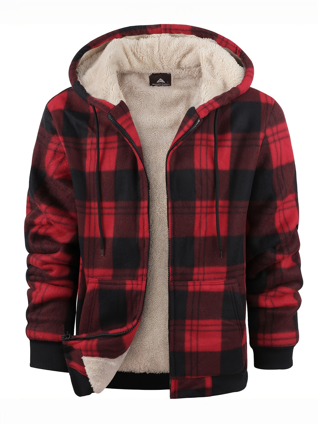 Men's Thickened Fleece Hooded Jacket with Thickened Lamb Fleece Lined Flannel Checked Shirt Jacket