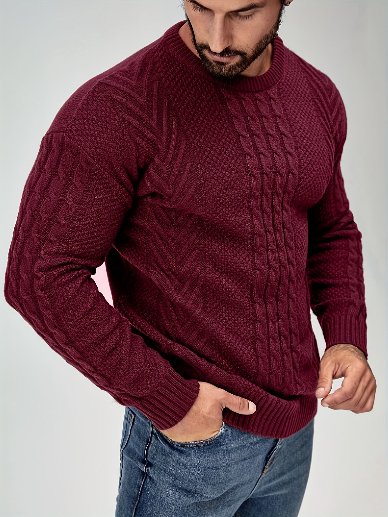 Men's Autumn and Winter Fashion Knit Crew Neck Pullover Warm Casual Sweater