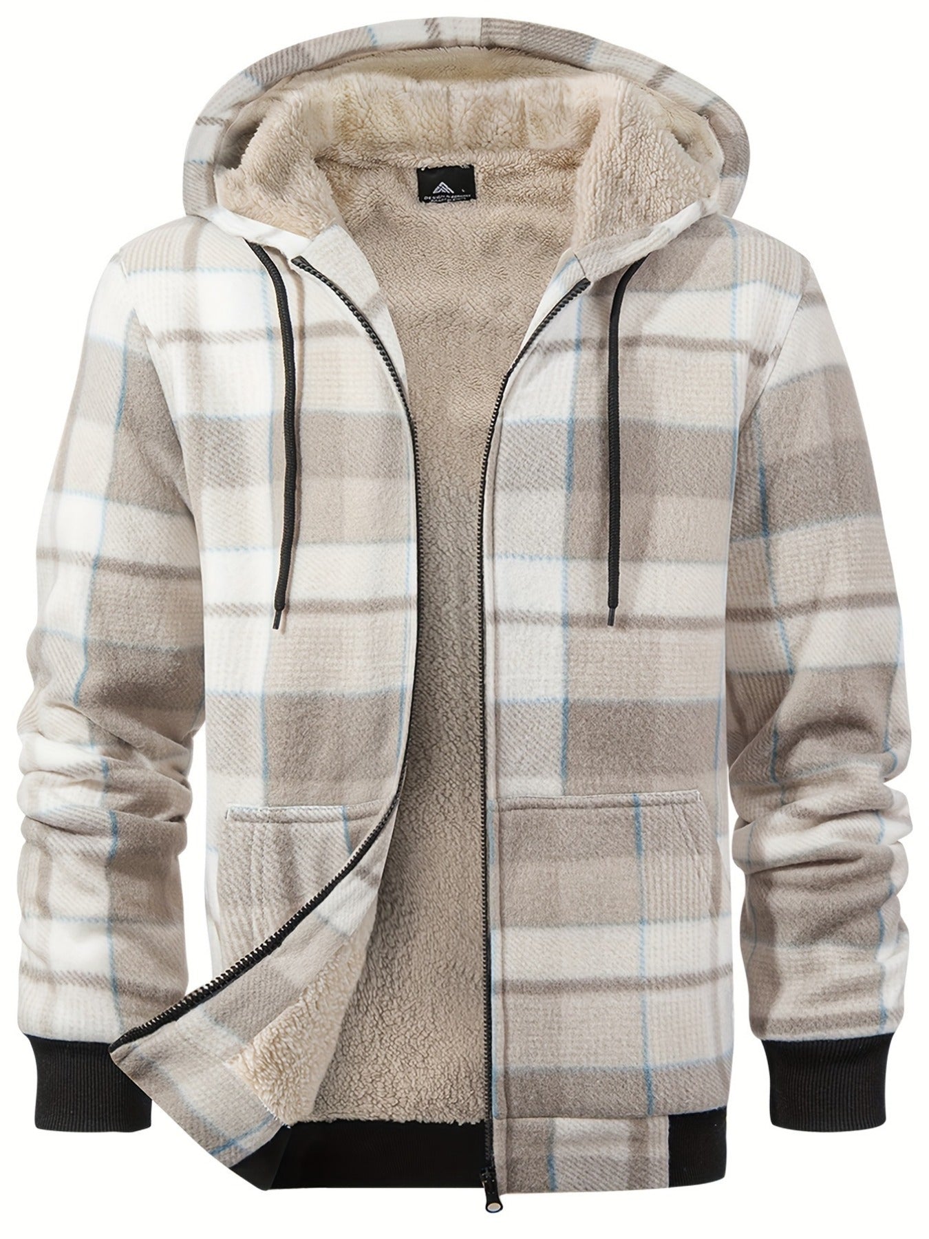 Men's Thickened Fleece Hooded Jacket with Thickened Lamb Fleece Lined Flannel Checked Shirt Jacket