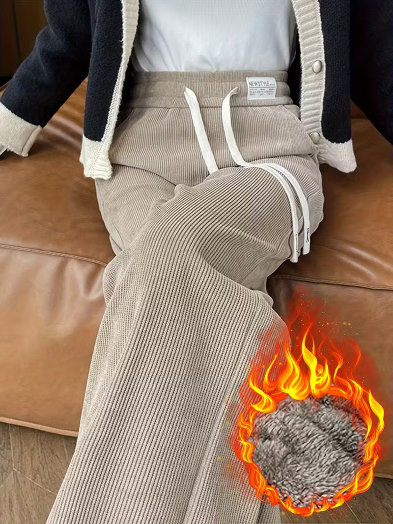 Women's autumn and winter fleece-lined, thickened, warm trousers