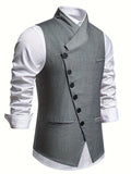 Stylish Men's Single-Breasted Suit Vest, Party Wedding Stage Slant Button Half-Notch Lapel Vest