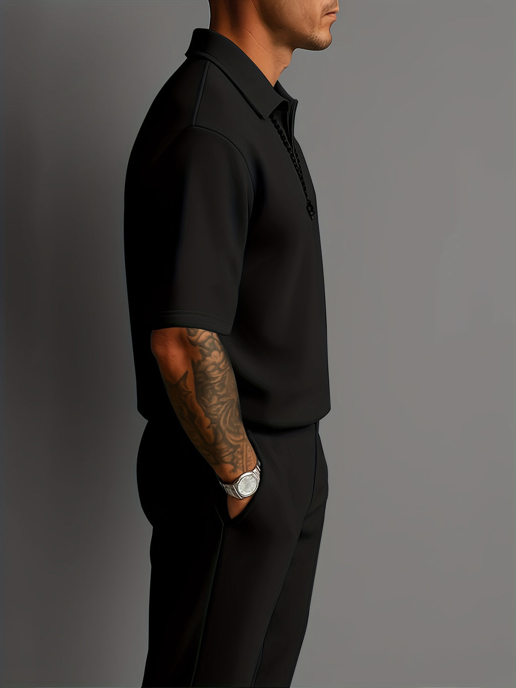 Light Gray - Men's Casual Solid Color Short Sleeve Long Pants Set - Button-Up Shirt with Chest Pocket, Loose Fit, Summer Style, Casual Attire|Casual Style|Slight Stretch Fabric