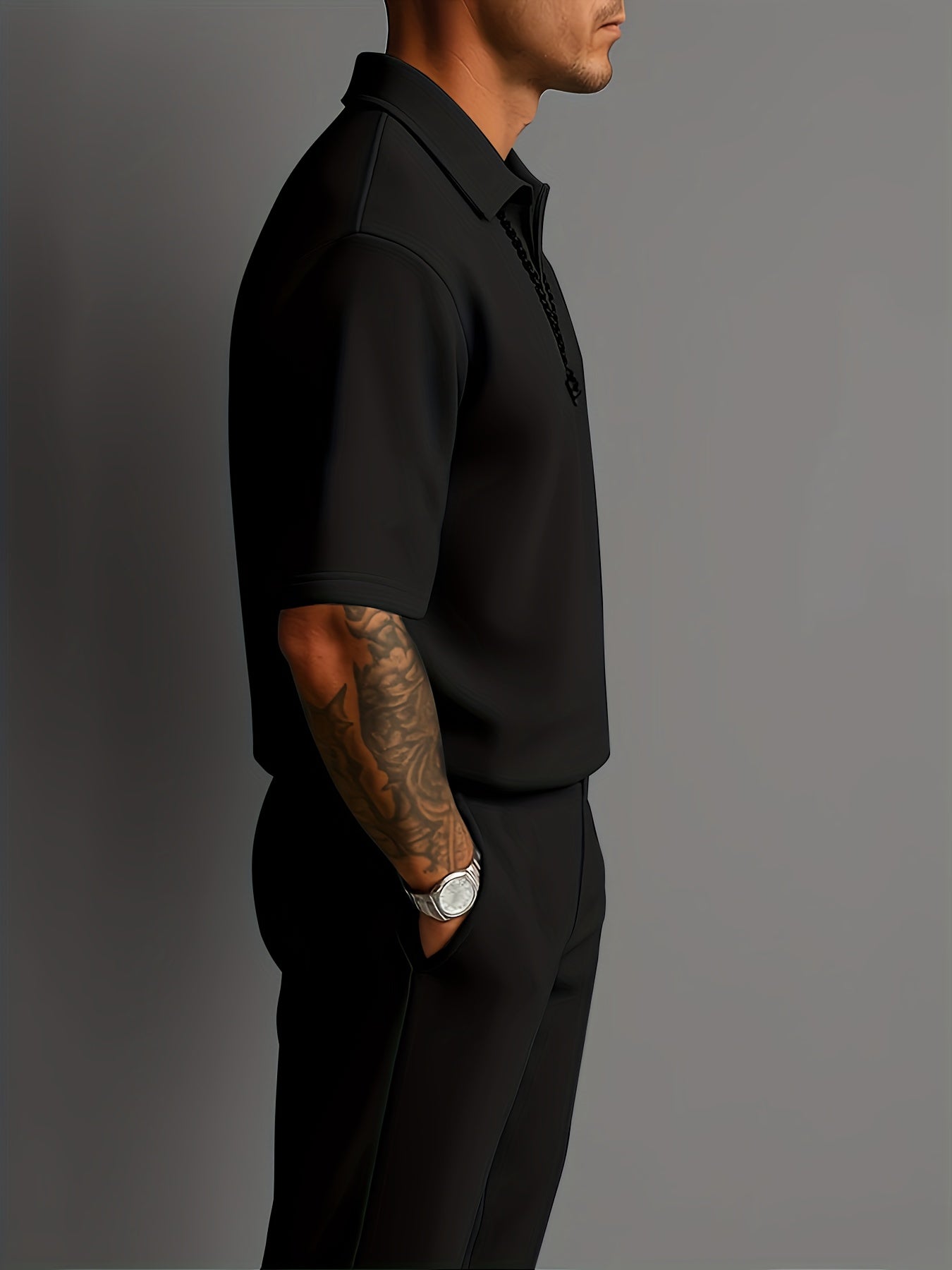 Light Gray - Men's Casual Solid Color Short Sleeve Long Pants Set - Button-Up Shirt with Chest Pocket, Loose Fit, Summer Style, Casual Attire|Casual Style|Slight Stretch Fabric