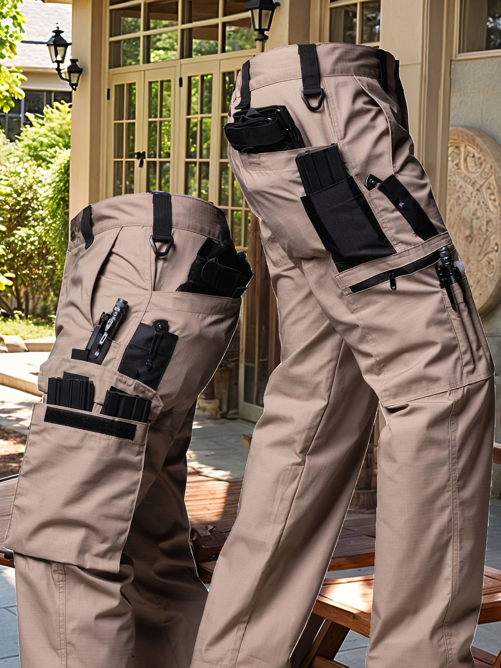 Men's Tactical Work Pants with Multi-Pocket Zipper System, Heavy-Duty Breathable All-Season Outdoor Cargo Trousers for Hiking, Cycling, Hunting, & Work - Adjustable Waist (No Belt Included) - Tear-Resistant Training Pants