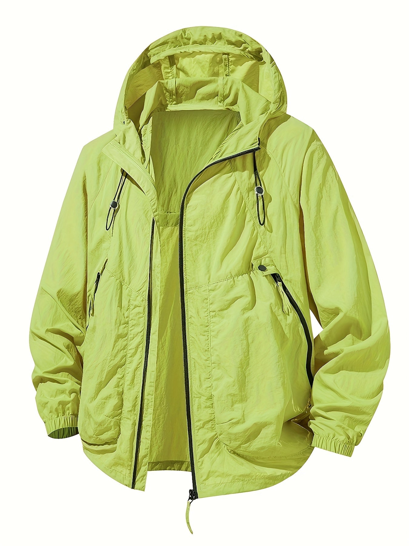 Men'S Lightweight Summer Outdoor Jacket with Full-Zip Closure & Large Zippered Pocket - Breathable Quick-Dry Windproof Shell, Loose Fit Hooded Design for Hiking