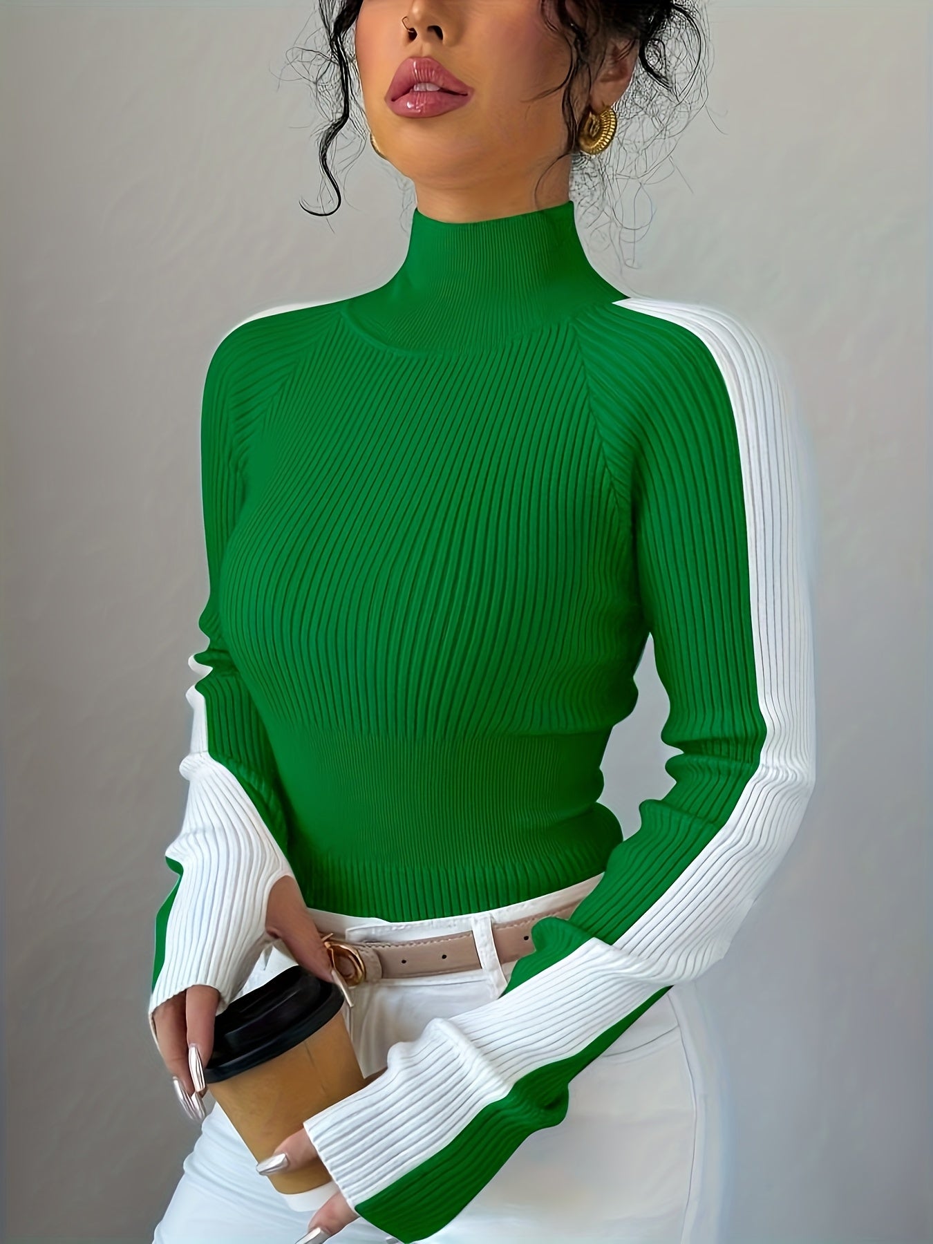 Color Block High Neck Comfortable Soft Turtleneck | Elegant Fall/Winter Layering Top