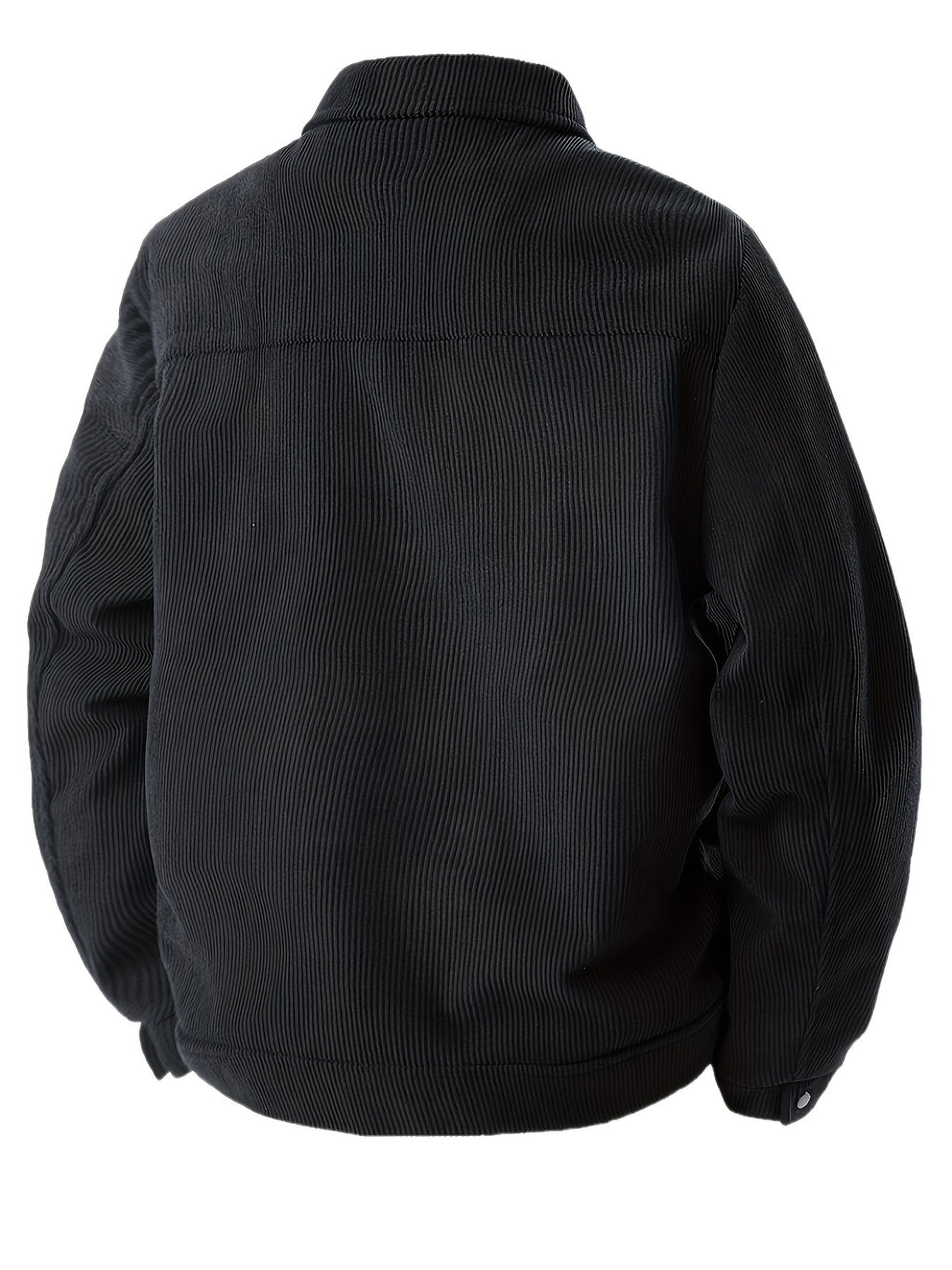 Men's Corduroy Tooling Jacket - Black, Multi-Pocket Design with Flip Pocket, Button Front, Long Sleeve, Casual Style, Machine Washable