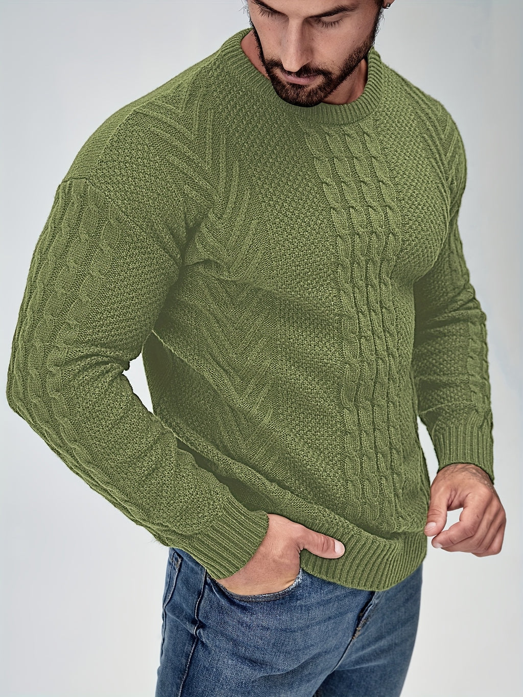 Men's Autumn and Winter Fashion Knit Crew Neck Pullover Warm Casual Sweater