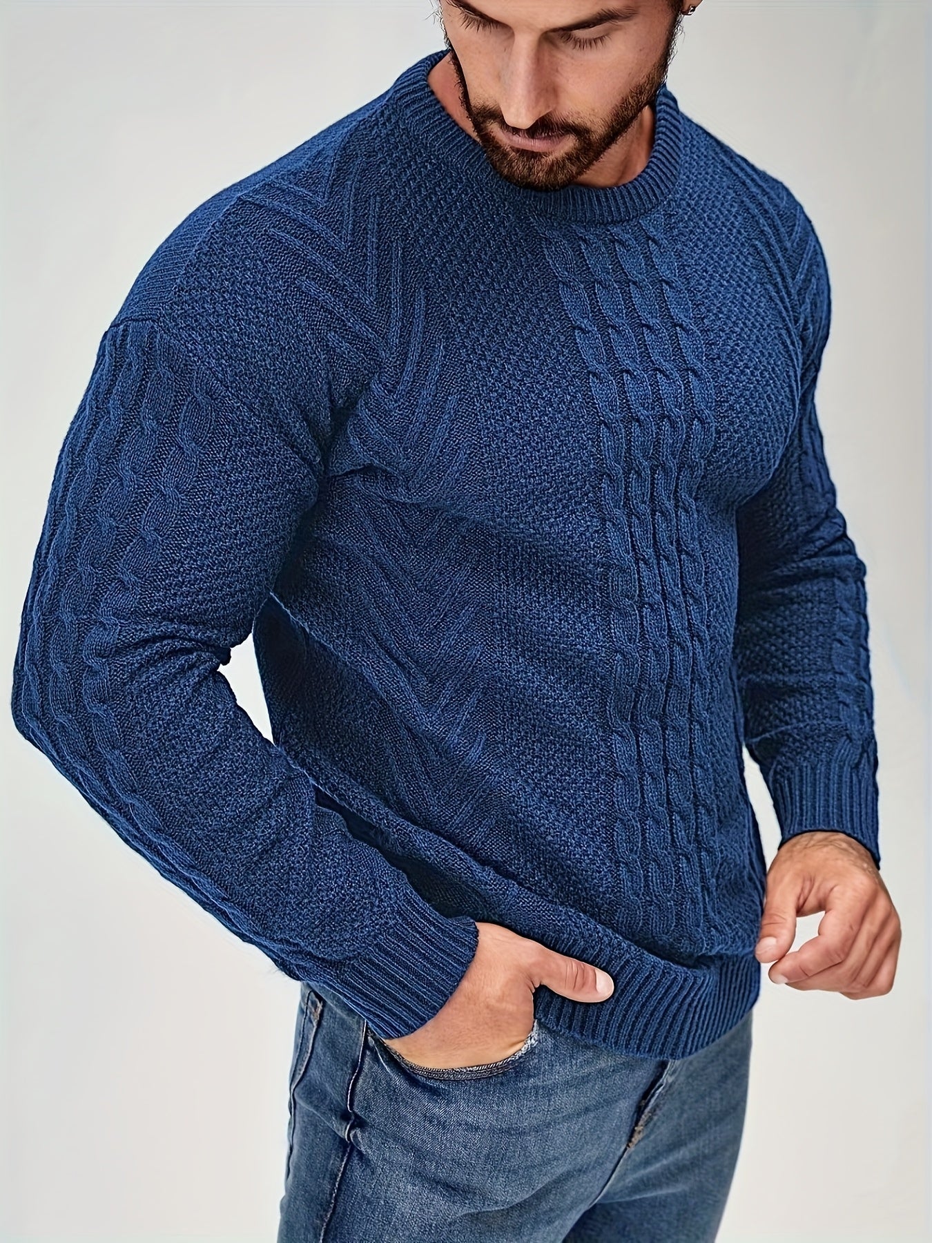 Men's Autumn and Winter Fashion Knit Crew Neck Pullover Warm Casual Sweater