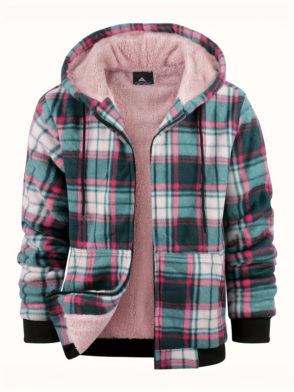 Men's Thickened Fleece Hooded Jacket with Thickened Lamb Fleece Lined Flannel Checked Shirt Jacket