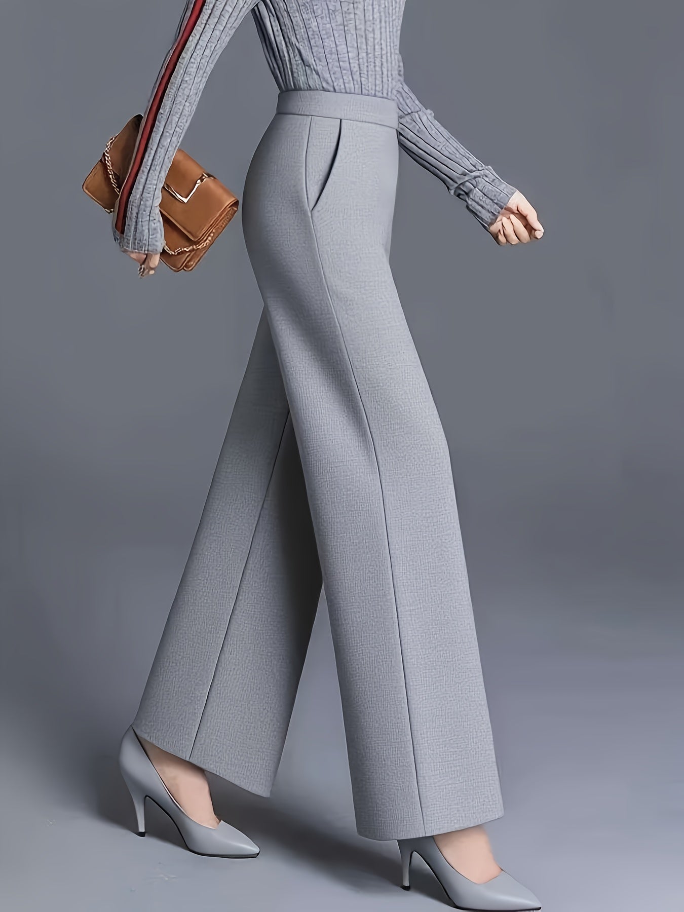 Elegant High-Waisted Wide-Leg Pants for Women, Featuring a Solid Color And a Comfortable Loose Fit, with an Asymmetrical Pocket Design. Versatile Casual Pants Suitable for All Seasons, Made from a And Machine Washable.