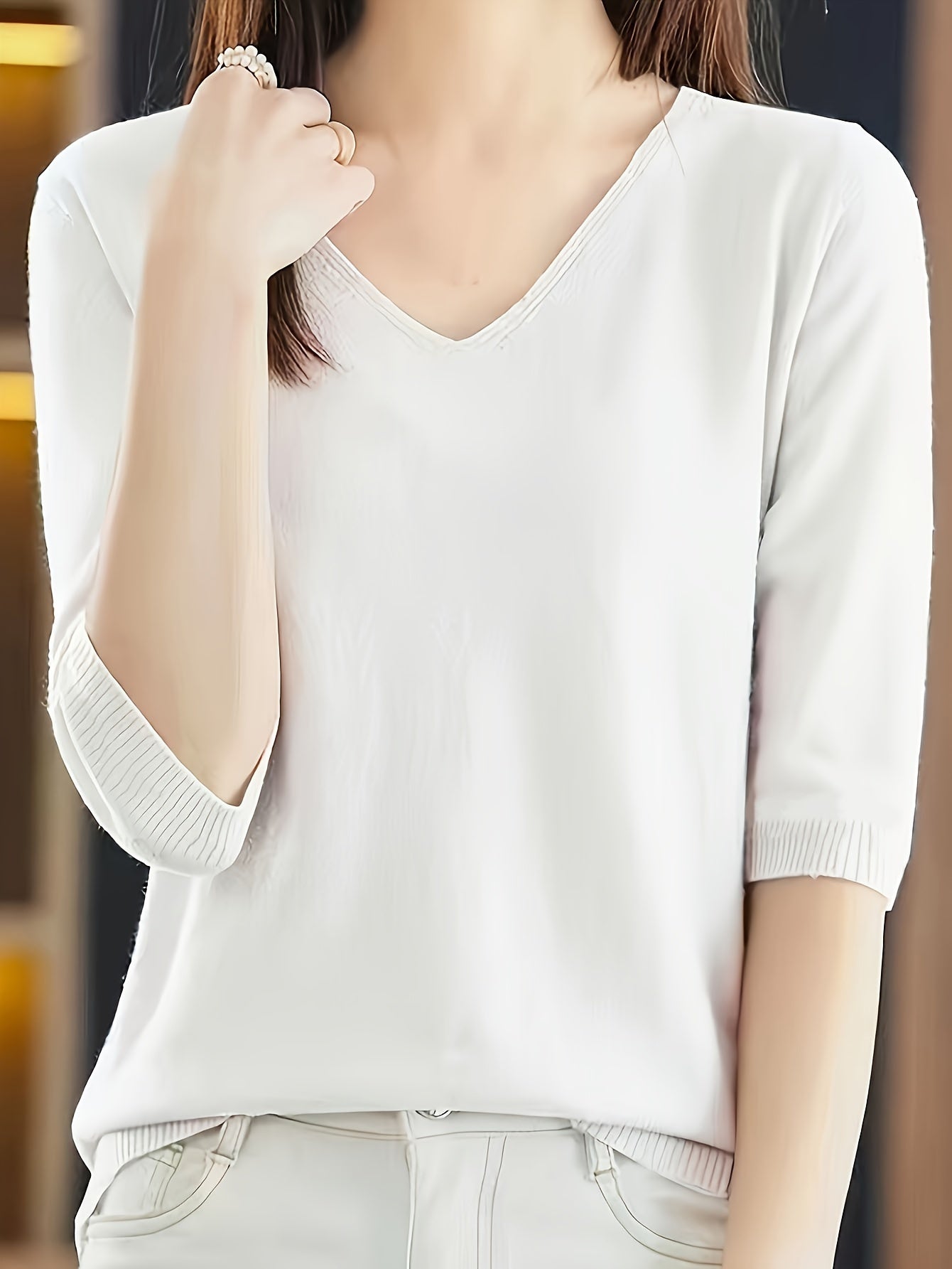 top v-neck, ice silk, simple, versatile