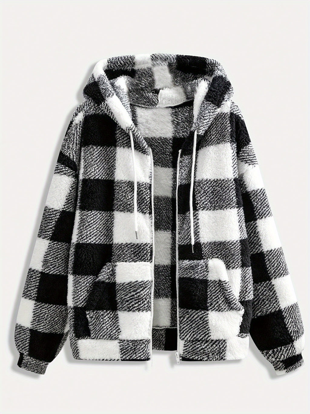 Women'S Plaid Fleece Coat - Mustard-Yellow & Checkered Winter Warmth, Soft Plush Jacket with Full-Zip Front Closure, Cozy Casual Outerwear for Fall & Winter, Winter Clothing, Fall Fashion, Stylish Outerwear, Fashion Lovers