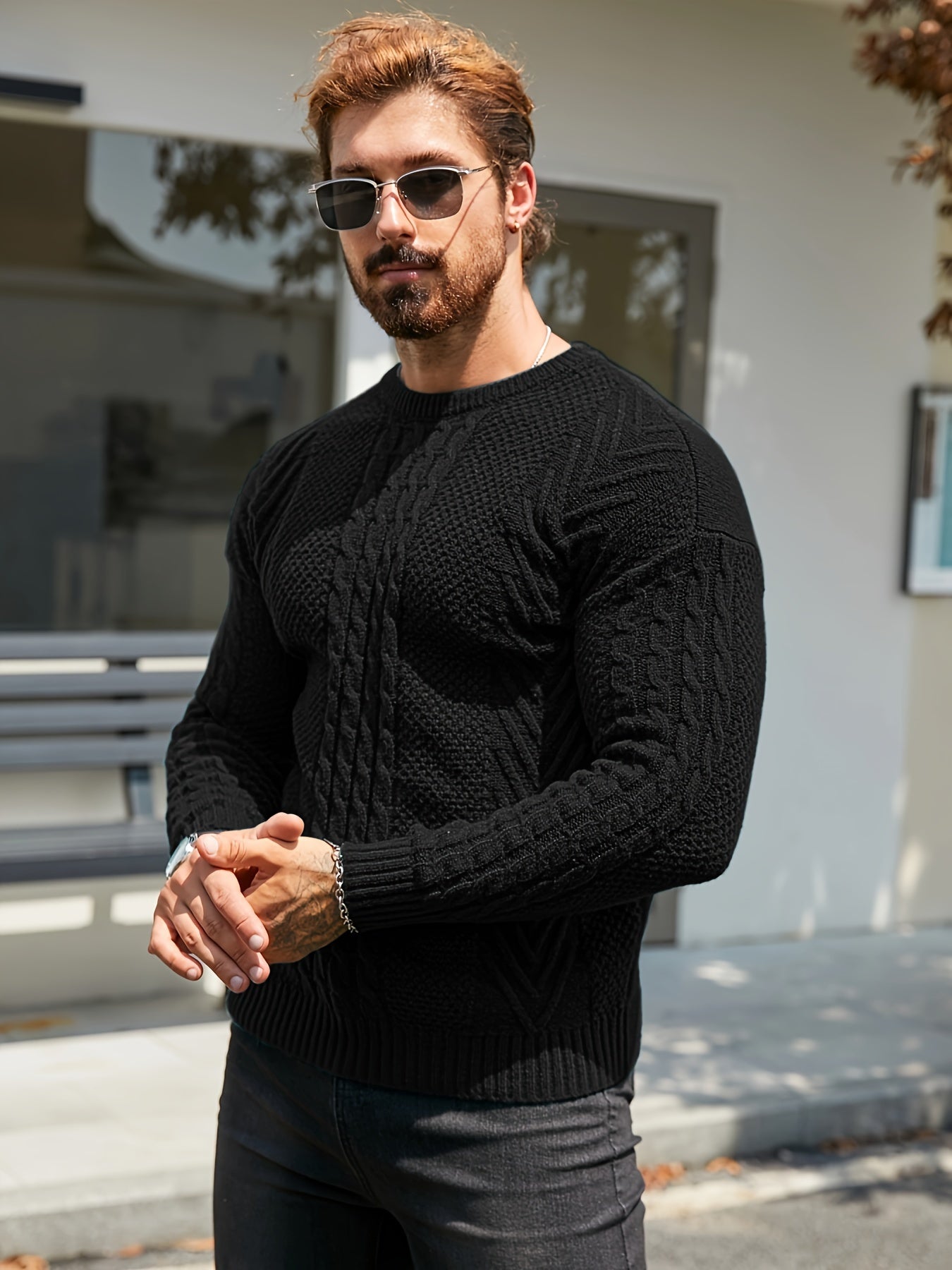 Men's Autumn and Winter Fashion Knit Crew Neck Pullover Warm Casual Sweater