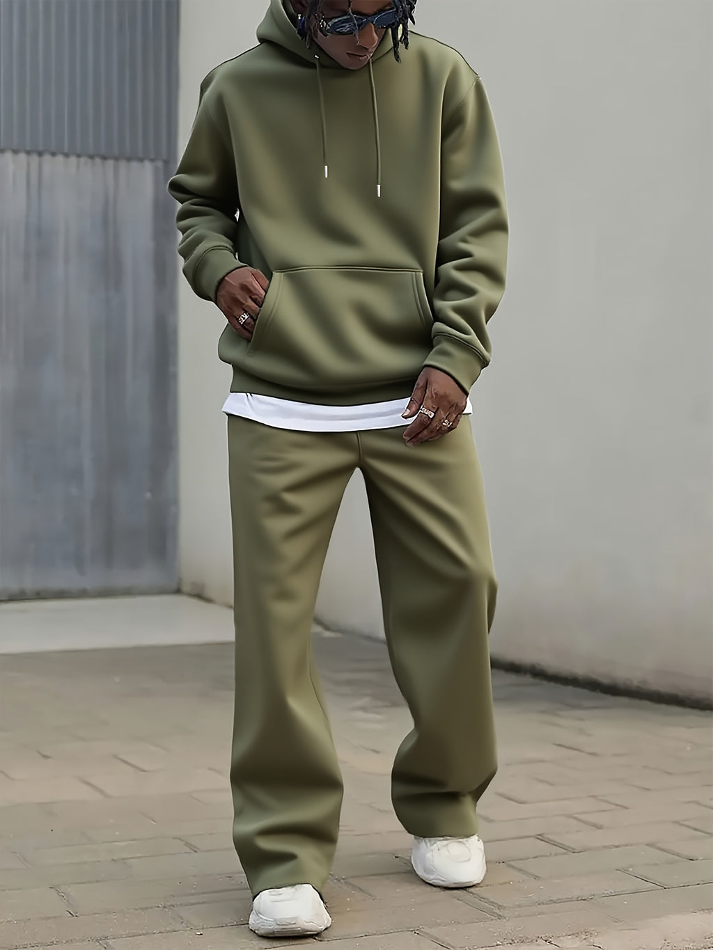Men's Two-piece Set, Casual Round Neck Long Sleeved Hooded Sweatshirt And Sweatpants Set Sportswear Set Spring and Autumn Style Men's Leg Open Cardigan Sports Suit