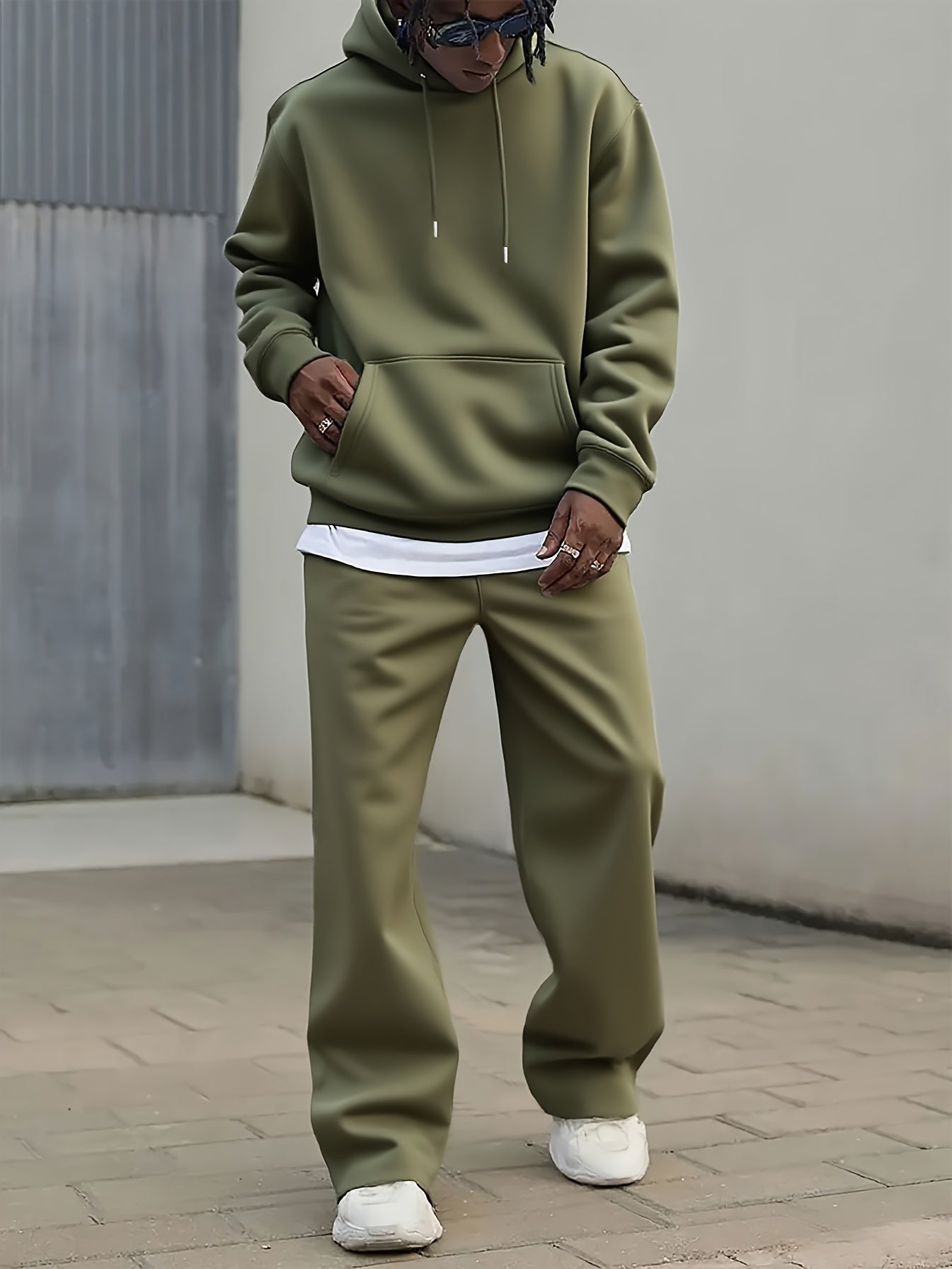 Men's Two-piece Set, Casual Round Neck Long Sleeved Hooded Sweatshirt And Sweatpants Set Sportswear Set Spring and Autumn Style Men's Leg Open Cardigan Sports Suit