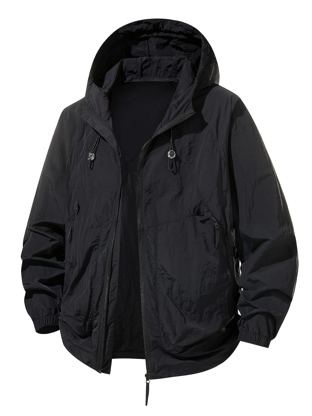 Men'S Lightweight Summer Outdoor Jacket with Full-Zip Closure & Large Zippered Pocket - Breathable Quick-Dry Windproof Shell, Loose Fit Hooded Design for Hiking