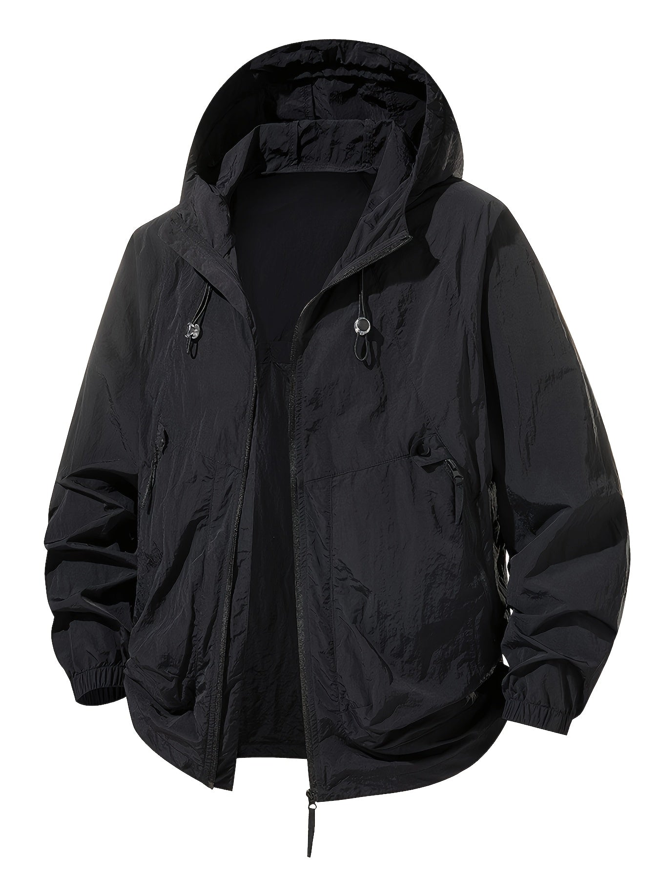 Men'S Lightweight Summer Outdoor Jacket with Full-Zip Closure & Large Zippered Pocket - Breathable Quick-Dry Windproof Shell, Loose Fit Hooded Design for Hiking