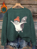2025 Winter New Women's Warm Fabric Sweatshirt with Cute Cartoon Squirrel Print, Loose Fit Round Neck Fashion Casual Base Layer Versatile Pullover Shirt, Elegant Commuter Style for Autumn and Winter, Christmas Clothing, Christmas Gift, Gift for Mom