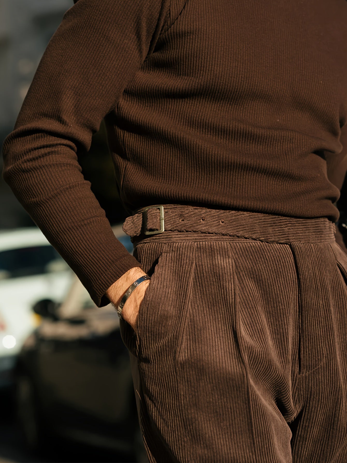 Men's Elegant Solid Brown Winter Tuxedo Pants - High-Waisted Wrinkle-Resistant Fleece Blazer Pants with Button Closure, Machine Washable Formal & Business Casual Trousers for Fall/Winter, Light Business Style, Structured Fit, Suitable for Office & Formal