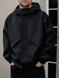 Men'S Lightweight Hooded Jacket - Full-Zip Outdoor Coat with Adjustable Hood, Zippered Pockets - Windproof Casual Workwear for Hiking, Urban Commute - Black (Spring/Fall Transitional Layering), Hiking Gear, Durable Polyester Lining