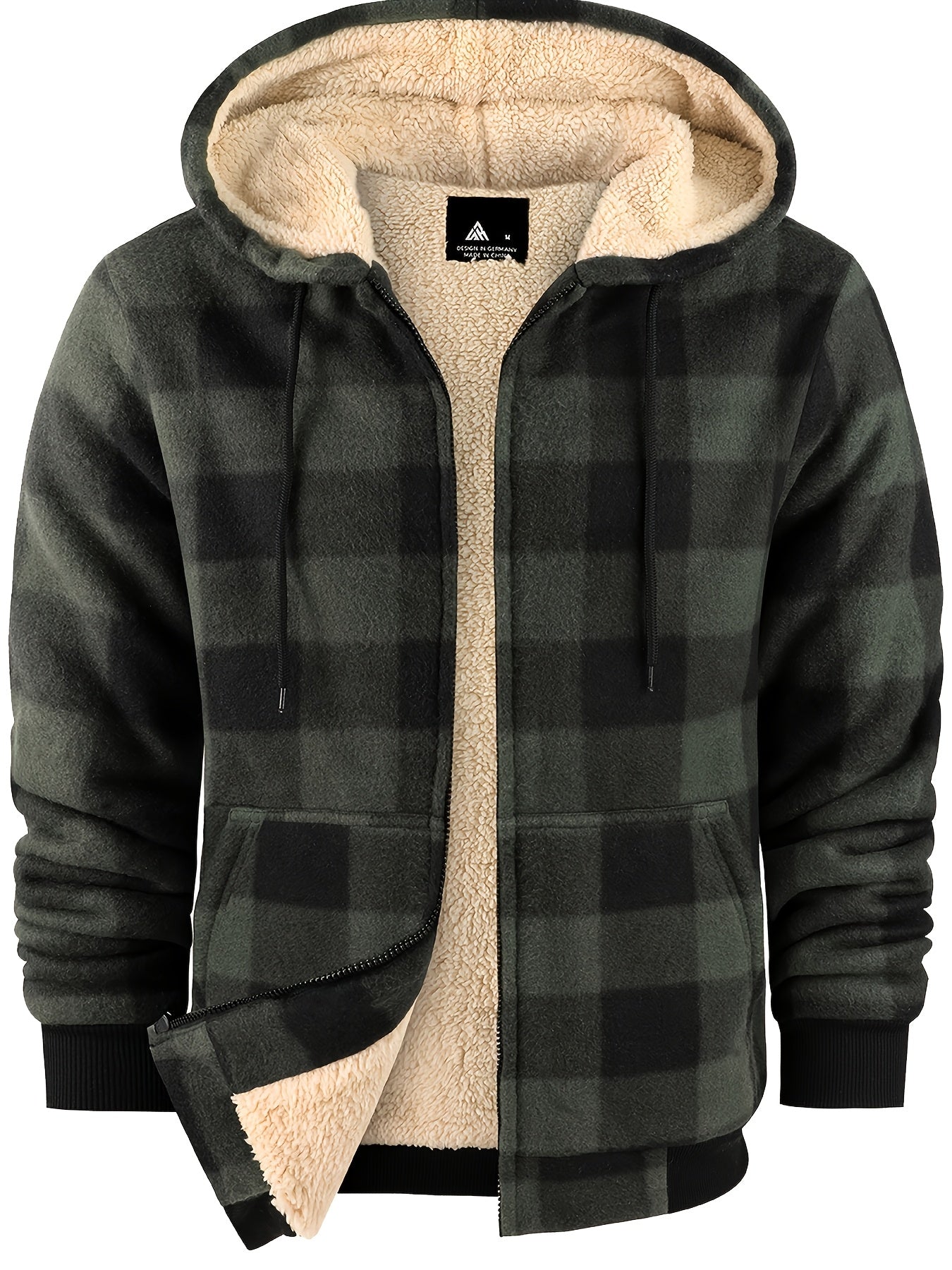 Men's Thickened Fleece Hooded Jacket with Thickened Lamb Fleece Lined Flannel Checked Shirt Jacket