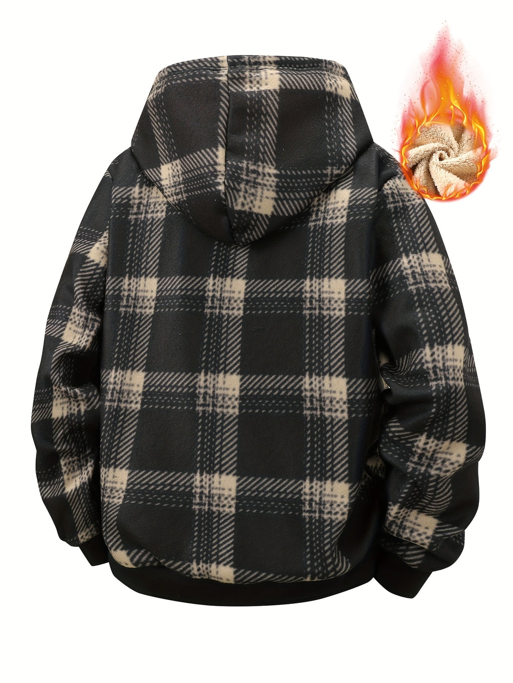 Men'S Heavyweight Winter Jacket - Thermal Insulated Zip-Up Coat with Full-Zip Closure, Hooded Outerwear for Cold Weather, Front Pockets - Brown, Casual Outerwear, Plaid Pattern, Warm Insulation, Outdoor Enthusiasts