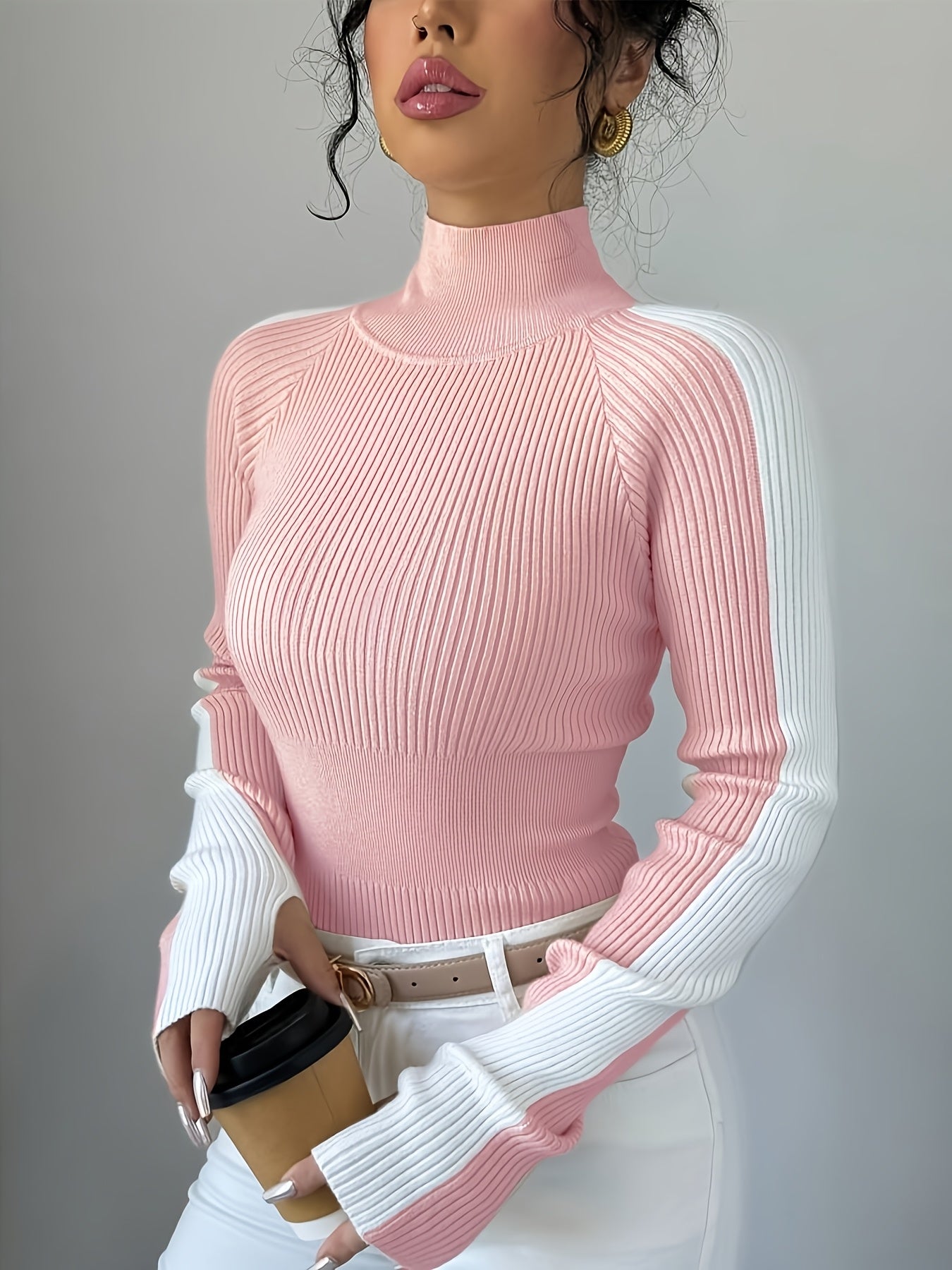Color Block High Neck Comfortable Soft Turtleneck | Elegant Fall/Winter Layering Top