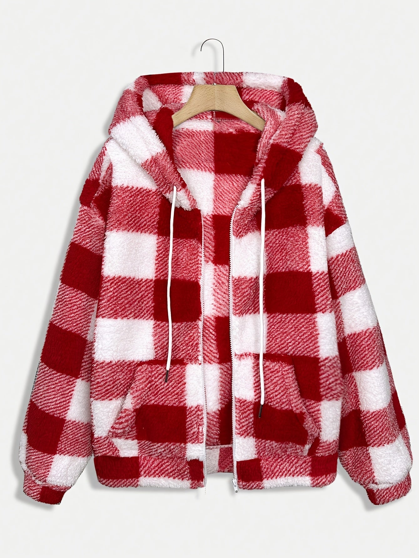 Women'S Plaid Fleece Coat - Mustard-Yellow & Checkered Winter Warmth, Soft Plush Jacket with Full-Zip Front Closure, Cozy Casual Outerwear for Fall & Winter, Winter Clothing, Fall Fashion, Stylish Outerwear, Fashion Lovers