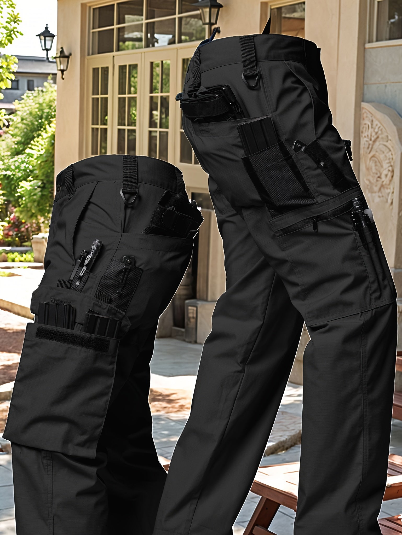 Men's Tactical Work Pants with Multi-Pocket Zipper System, Heavy-Duty Breathable All-Season Outdoor Cargo Trousers for Hiking, Cycling, Hunting, & Work - Adjustable Waist (No Belt Included) - Tear-Resistant Training Pants