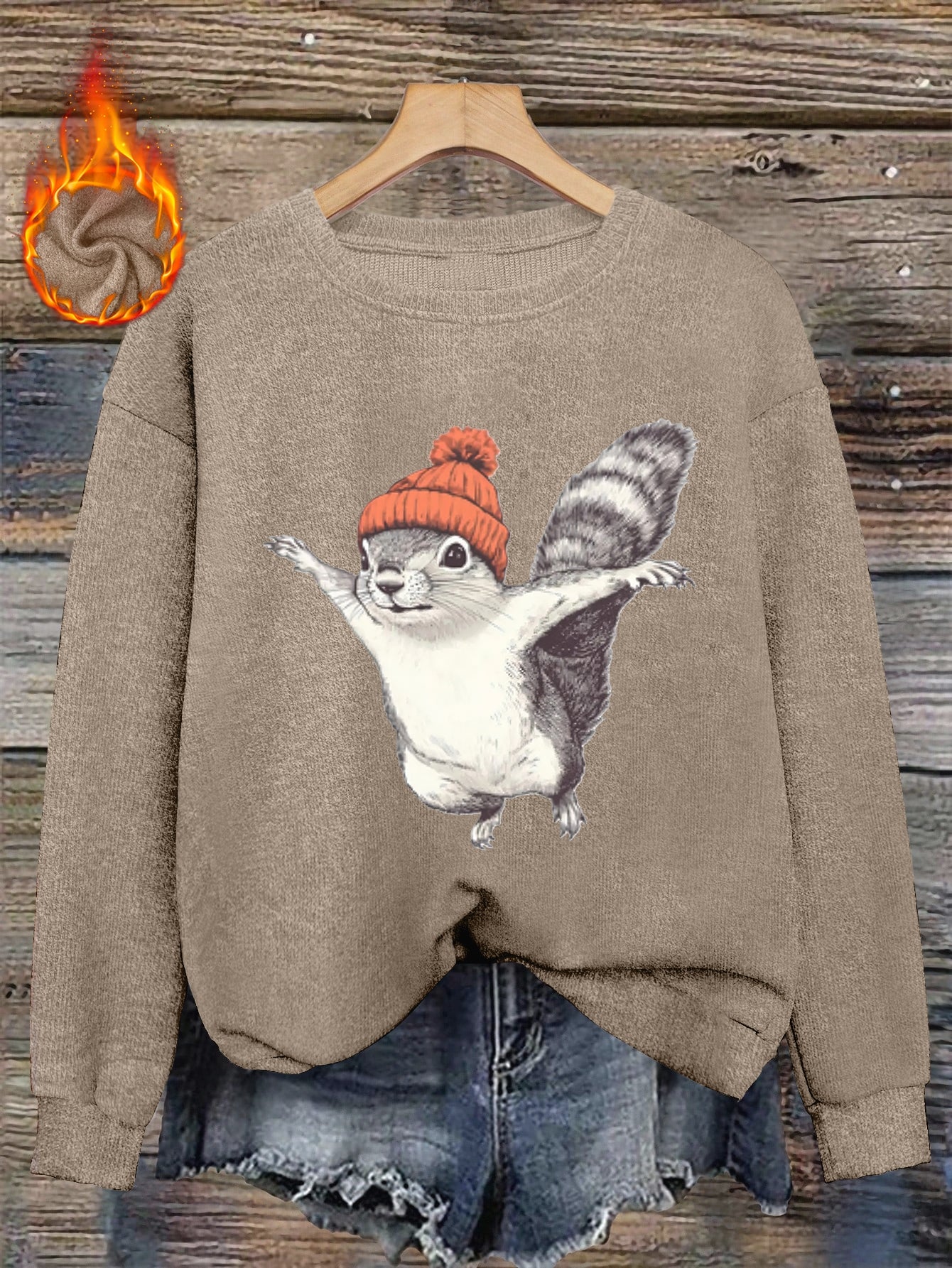 2025 Winter New Women's Warm Fabric Sweatshirt with Cute Cartoon Squirrel Print, Loose Fit Round Neck Fashion Casual Base Layer Versatile Pullover Shirt, Elegant Commuter Style for Autumn and Winter, Christmas Clothing, Christmas Gift, Gift for Mom
