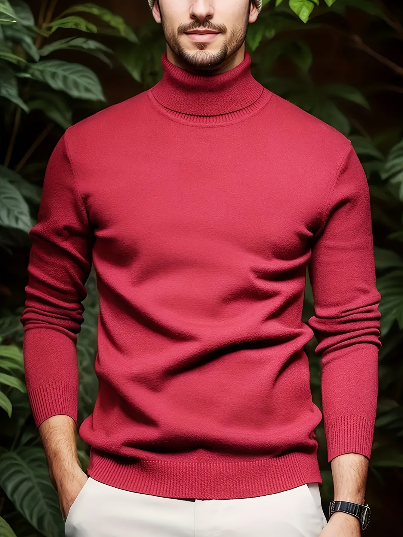 new autumn and winter men's solid color lapel pullover knitted sweater
