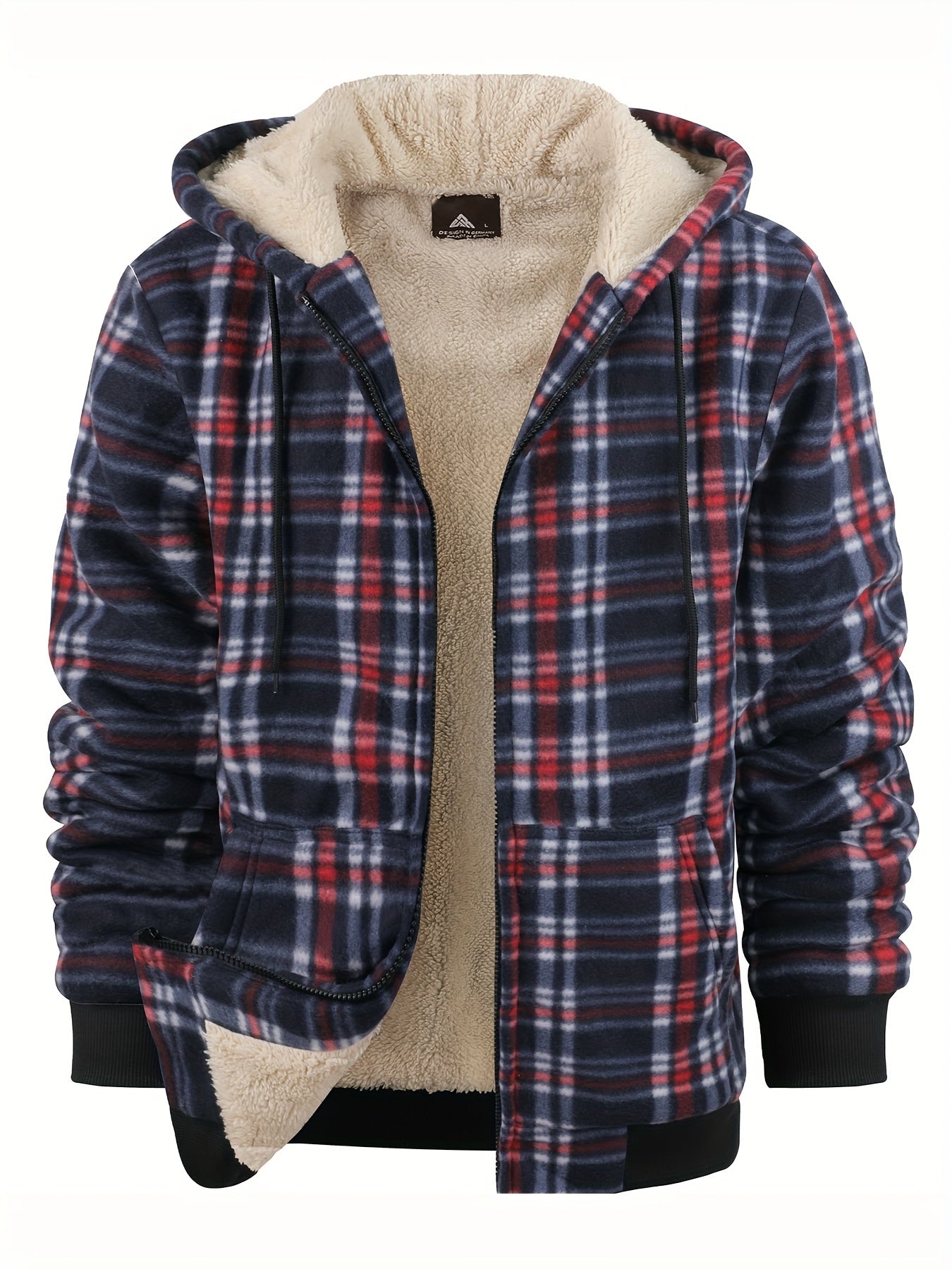 Men's Thickened Fleece Hooded Jacket with Thickened Lamb Fleece Lined Flannel Checked Shirt Jacket