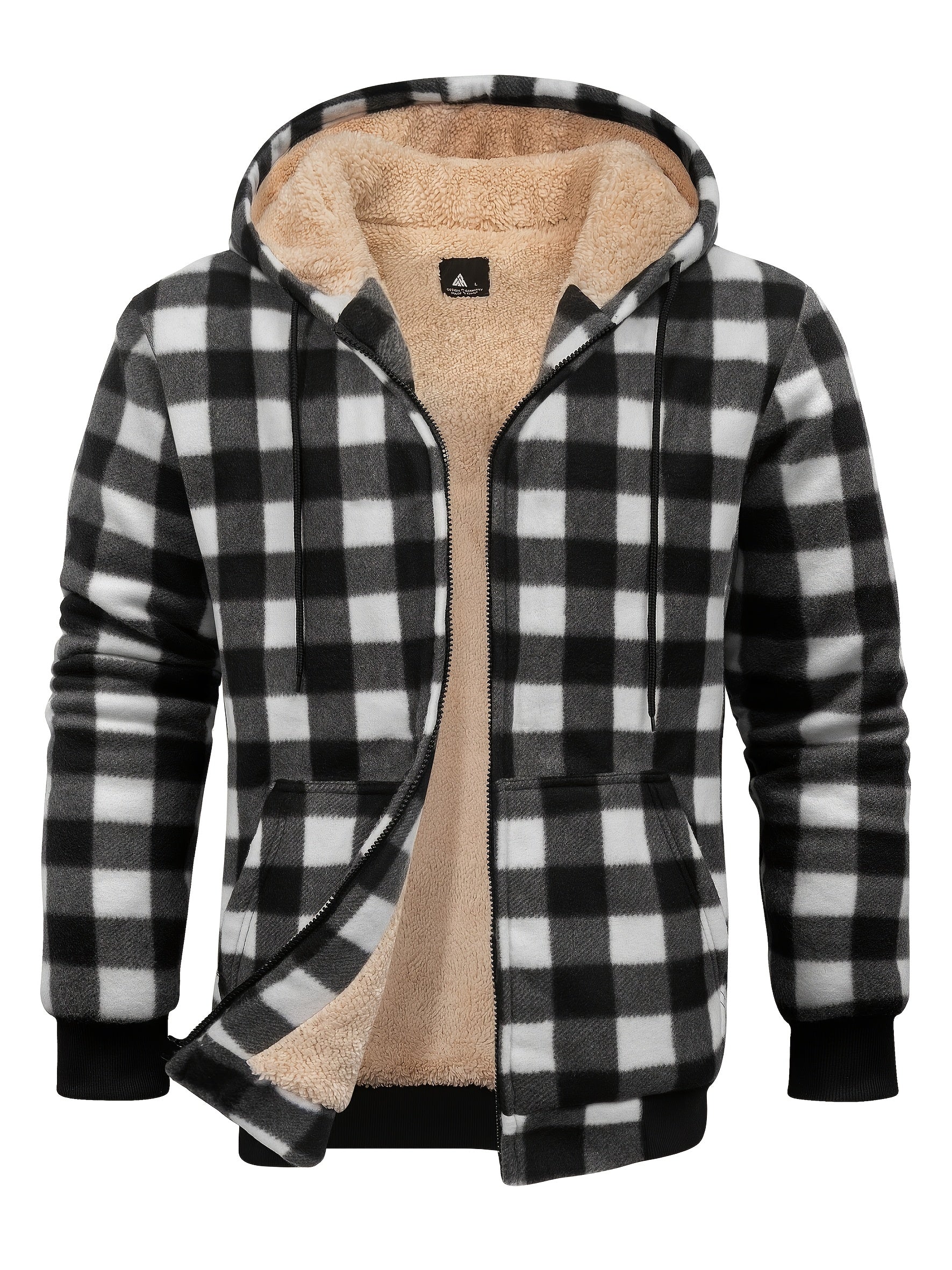 Men's Thickened Fleece Hooded Jacket with Thickened Lamb Fleece Lined Flannel Checked Shirt Jacket