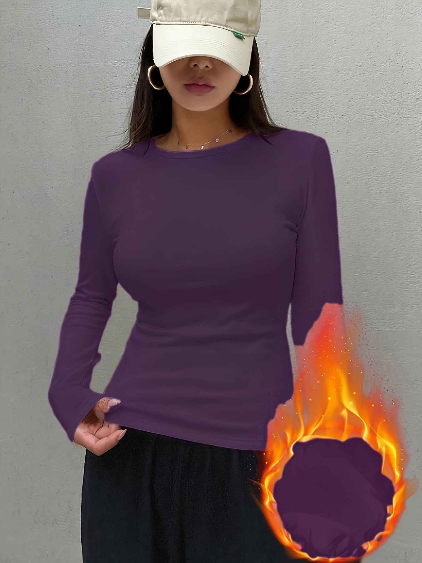 [Fleece-Lined Thermal] Women'S Cozy Fleece-Lined Long Sleeve Top - Soft Pink, Ribbed Texture, Button Detail, Perfect for Fall & Winter, Casual Style, Casual Wear|Ribbed Texture Top|Fleece Lined Top, Fleece/winter Top For Women, Thermal Wear/inner Wear For