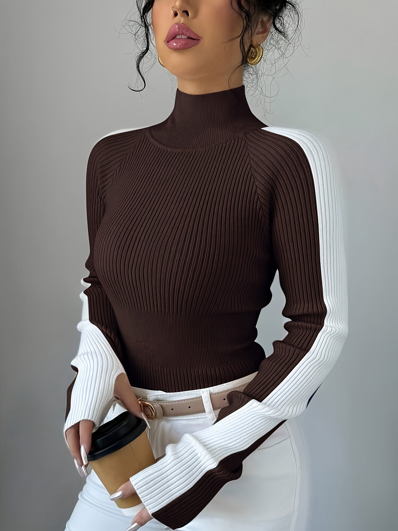 Color Block High Neck Comfortable Soft Turtleneck | Elegant Fall/Winter Layering Top