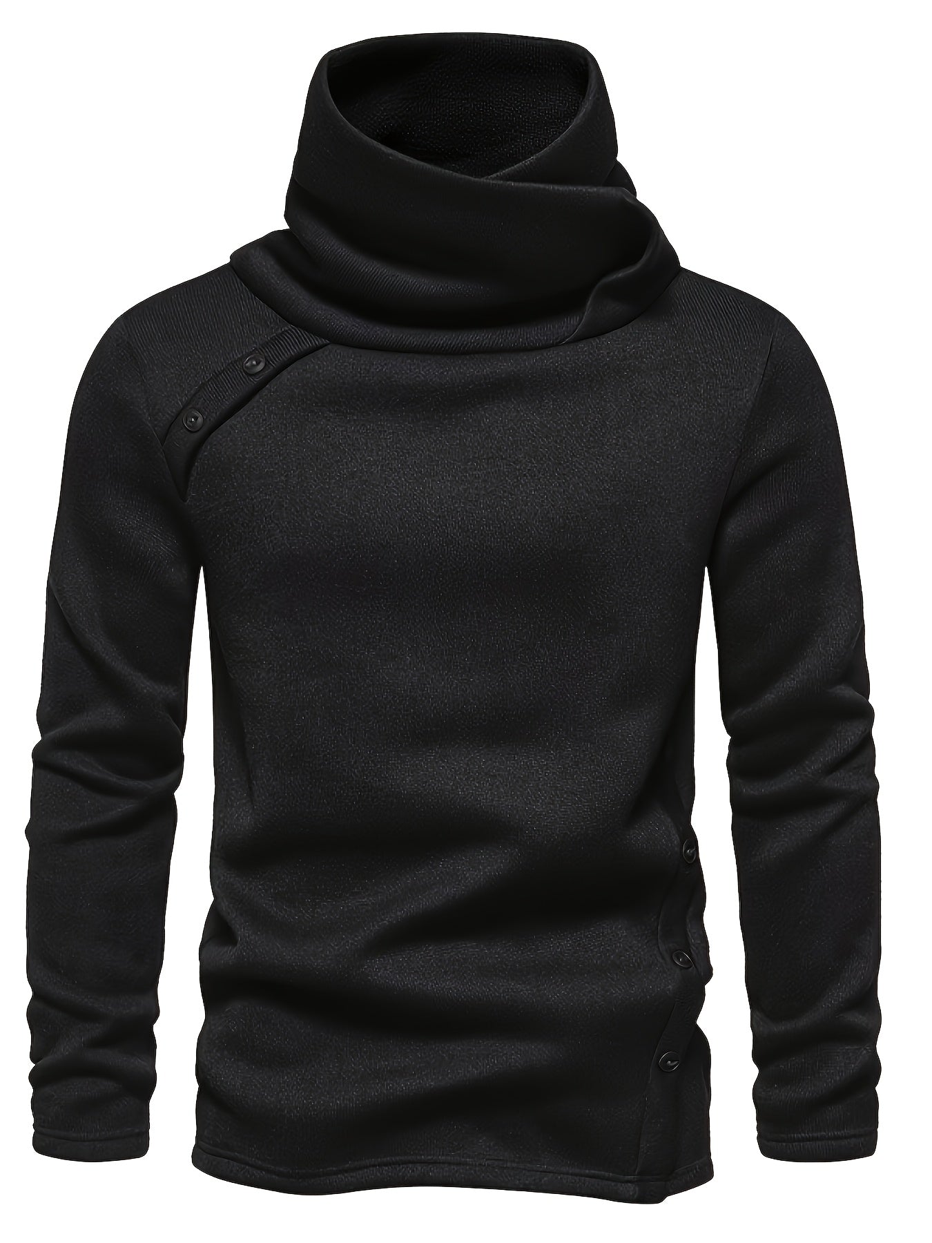 Men's Vintage Button- Stacked Neck Collar Sweater - Solid Color Casual Button-Front Neckline, Machine Washable Long Sleeve Blouse for Spring/Fall Layering (Office & Smart-Casual) - Solid Color Regular Fit Button-Up Shirt