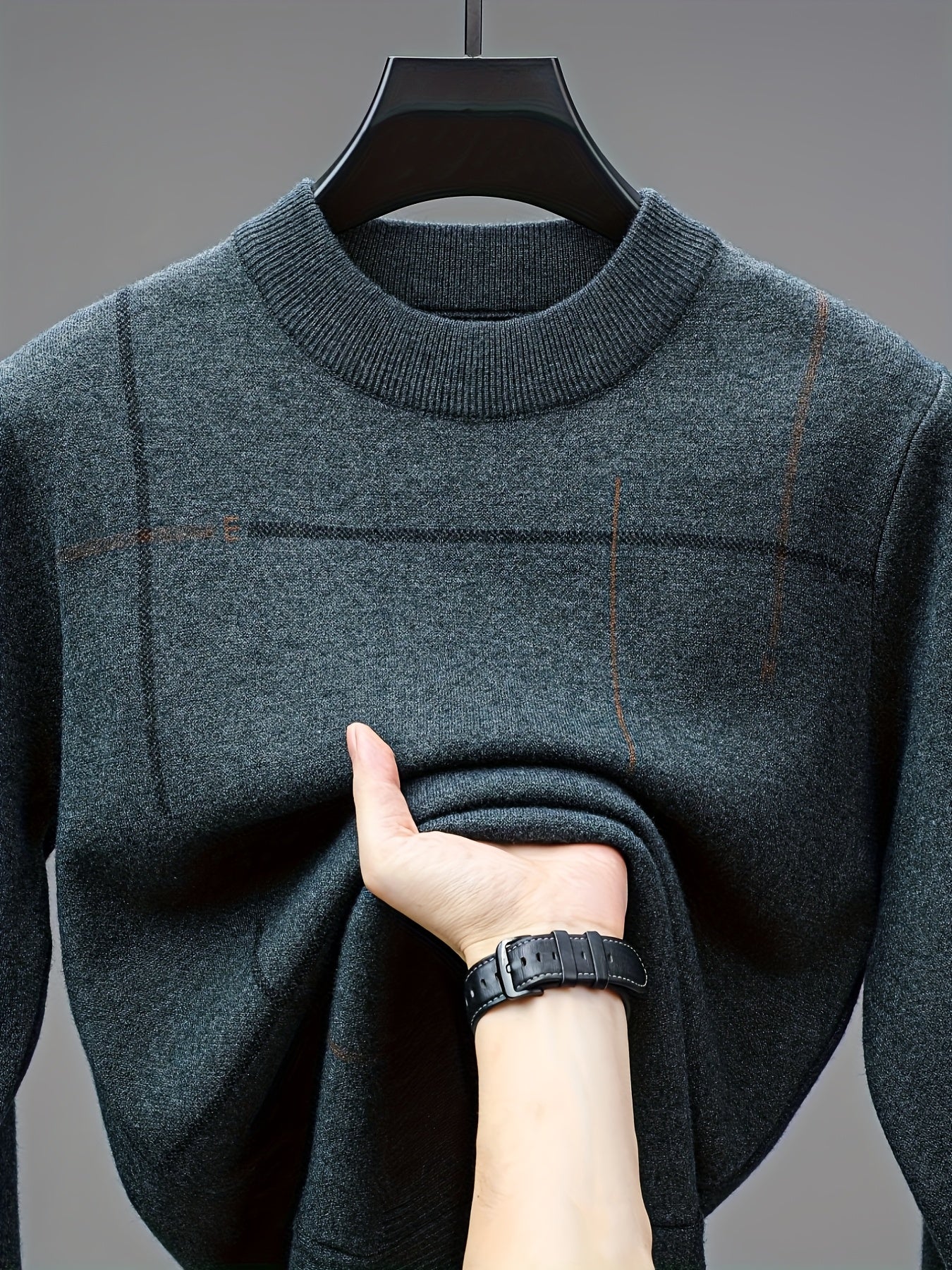 Men's Long Sleeve Sweater - Soft Knit Sweater for Fall/Winter - Layering Essential for Office, Casual Outfits - Black & Brown Accent Pullover - Ideal Father's Day Gift for Dad, Husband, Boyfriend - Everyday & Formal Wear - Knit Sweater - Winter Clothing -