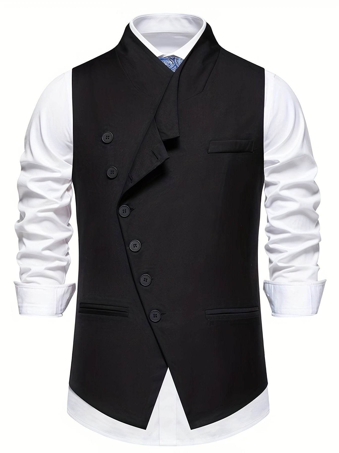 Stylish Men's Single-Breasted Suit Vest, Party Wedding Stage Slant Button Half-Notch Lapel Vest