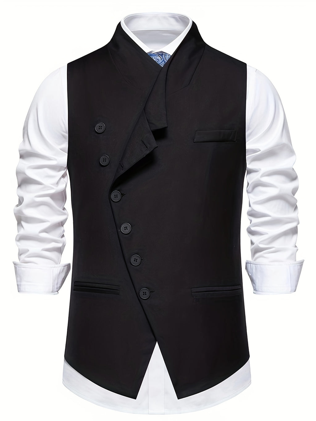 Stylish Men's Single-Breasted Suit Vest, Party Wedding Stage Slant Button Half-Notch Lapel Vest