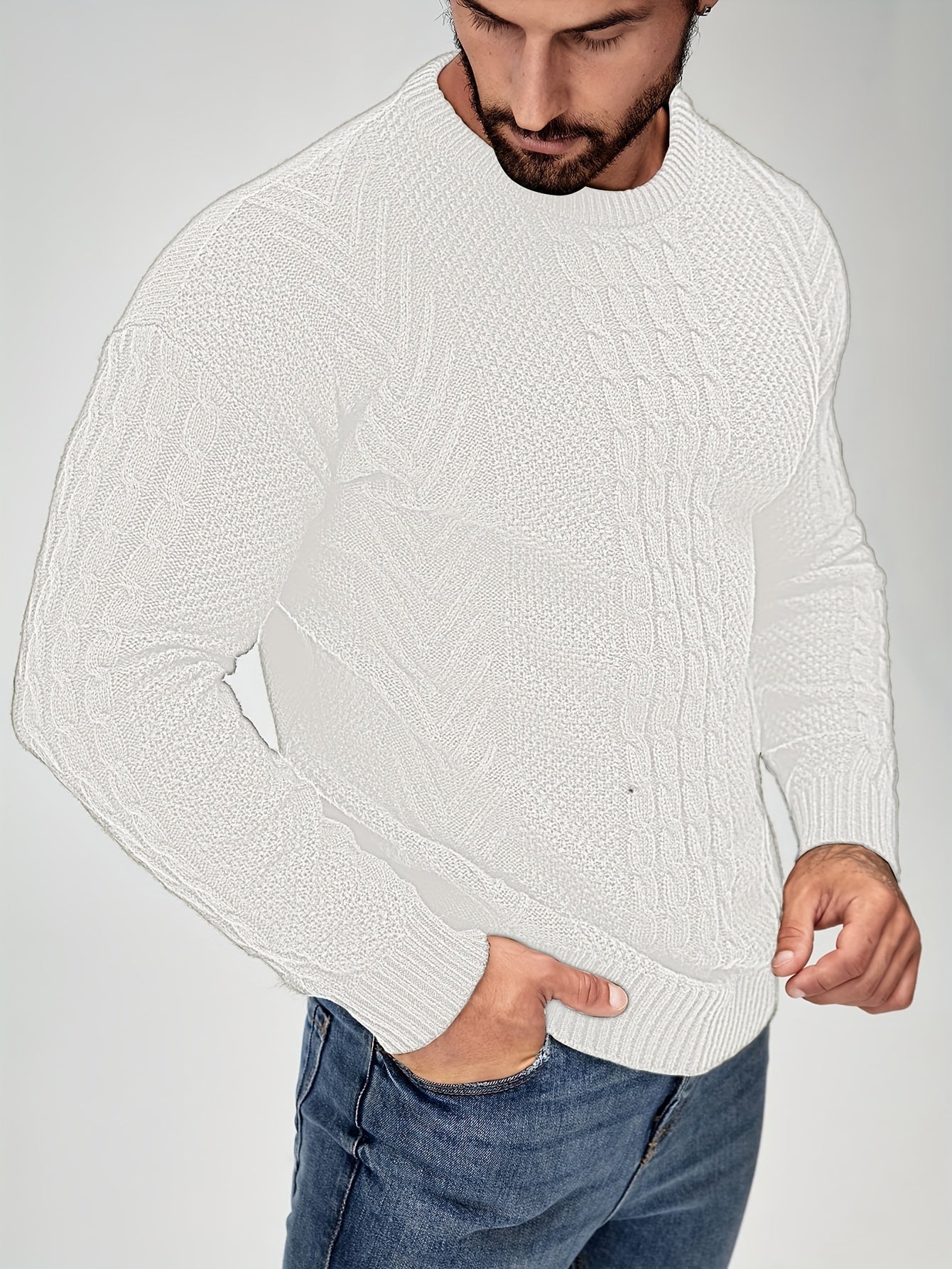 Men's Autumn and Winter Fashion Knit Crew Neck Pullover Warm Casual Sweater