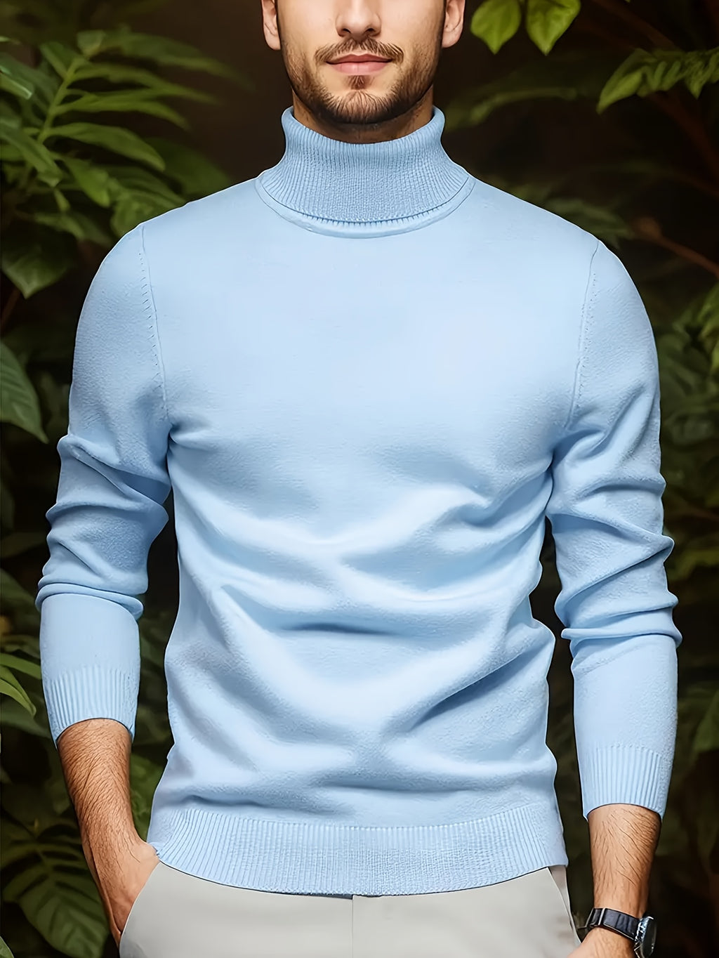 new autumn and winter men's solid color lapel pullover knitted sweater